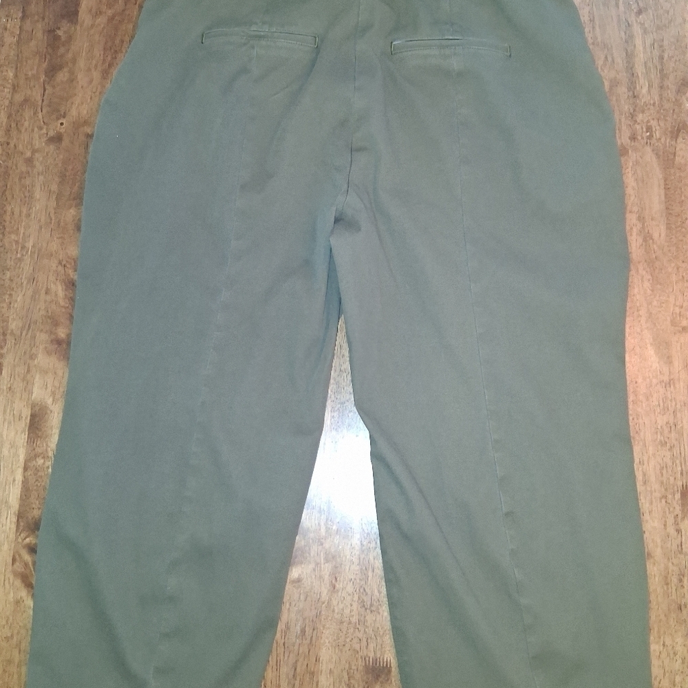 Spanx Twill Stretch Elastic Waist Wide Leg Cropped Pant Green 3X Tall- - Picture 6 of 6